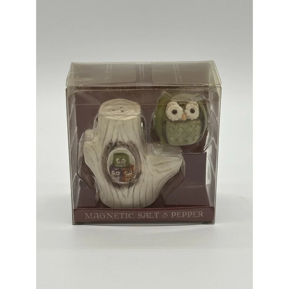 Grasslands Road Crimson Hollow Owl Tree Magnetic Salt Pepper Shakers NIB